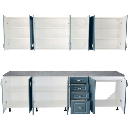 Bucatarie Zebra 260 cm din MDF Albastru cu blat termoizolant gri [3]