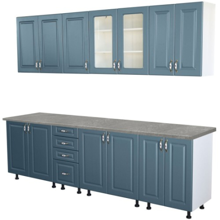 Bucatarie Zebra 260 cm din MDF Albastru cu blat termoizolant gri [2]