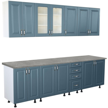 Bucatarii Set - Bucatarie Zebra 260 cm din MDF Albastru cu blat termoizolant gri