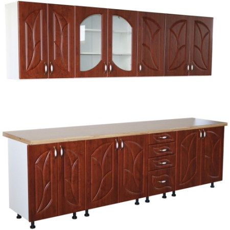 Bucatarii Set - Bucatarie Zebra 260 cm din MDF Cedru frunza cu blat termoizolant crem