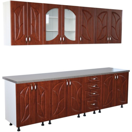 Bucatarii Set - Bucatarie Zebra 260 cm din MDF Cedru frunza cu blat termoizolant gri