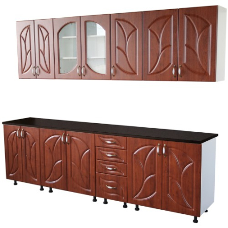 Bucatarie Zebra 260 cm din MDF Cedru frunza cu blat termoizolant negru [2]