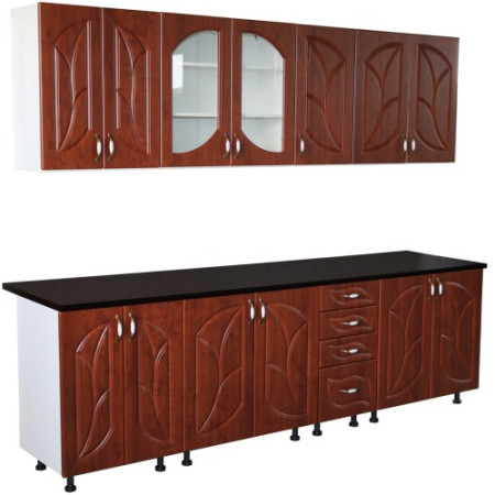 Bucatarii Set - Bucatarie Zebra 260 cm din MDF Cedru frunza cu blat termoizolant negru