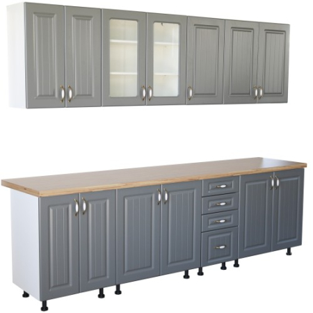 Bucatarii Set - Bucatarie Zebra 260 cm din MDF Gri cu blat gros termoizolant culoare Artar