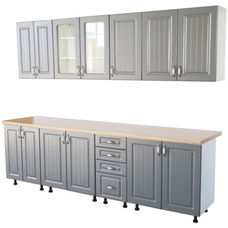 Bucatarie Zebra 260 cm din MDF Gri cu blat gros termoizolant culoare Artar [3]