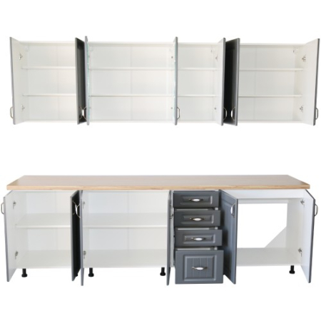 Bucatarie Zebra 260 cm din MDF Gri cu blat gros termoizolant culoare Artar [2]