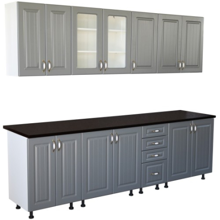 Bucatarii Set - Bucatarie Zebra 260 cm din MDF Gri cu blat gros termoizolant culoare Negru