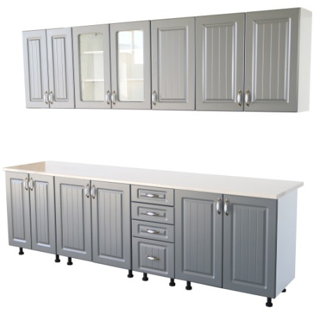 Bucatarie Zebra 260 cm din MDF Gri cu blat termoizolant culoare Marmura [3]