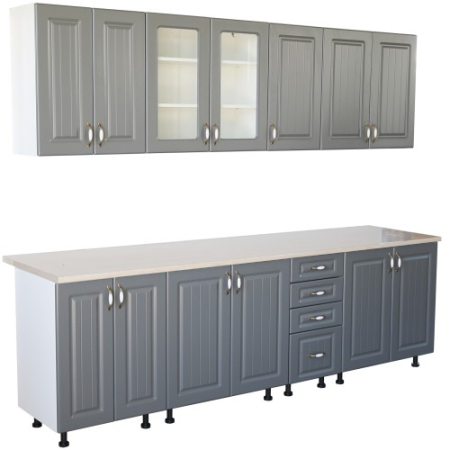 Bucatarii Set - Bucatarie Zebra 260 cm din MDF Gri cu blat termoizolant culoare Marmura