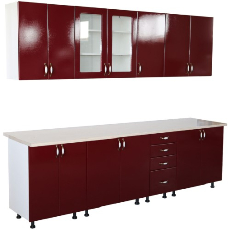 Bucatarii Set - Bucatarie Zebra 260 cm din MDF Rosu Simplu cu blat termoizolant alb/bej