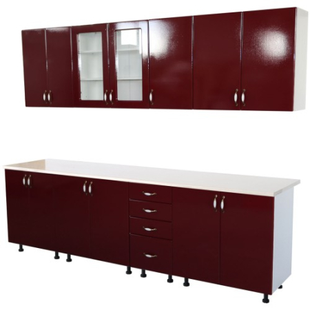 Bucatarie Zebra 260 cm din MDF Rosu Simplu cu blat termoizolant alb/bej [3]