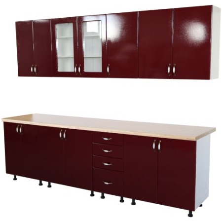 Bucatarie Zebra 260 cm din MDF Rosu Simplu cu blat termoizolant crem [2]