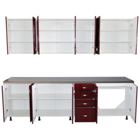 Bucatarie Zebra 260 cm din MDF Rosu Simplu cu blat termoizolant gri [3]