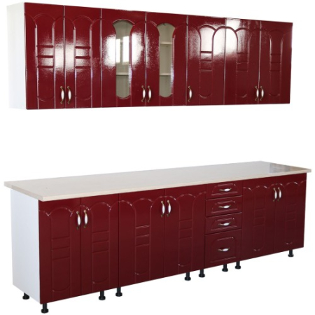 Mobilier Bucatarie - Bucatarie Zebra 260 cm din MDF Rosu Tulip cu blat termoizolant Alb / Bej