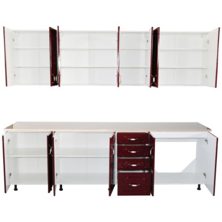 Bucatarie Zebra 260 cm din MDF Rosu Tulip cu blat termoizolant Alb / Bej [3]