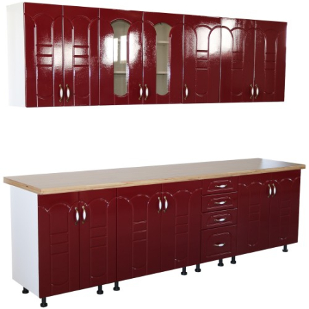 Mobilier Bucatarie - Bucatarie Zebra 260 cm din MDF Rosu Tulip cu blat termoizolant imitatie crem