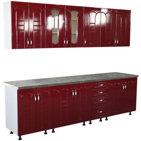 Mobilier Bucatarie - Bucatarie Zebra 260 cm din MDF Rosu Tulip cu blat termoizolant imitatie gri