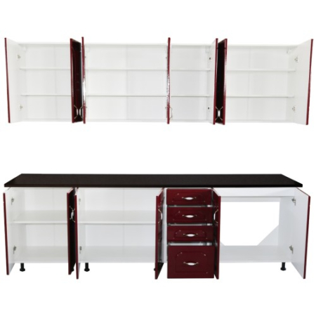 Bucatarie Zebra 260 cm din MDF Rosu Tulip cu blat termoizolant imitatie negru [3]