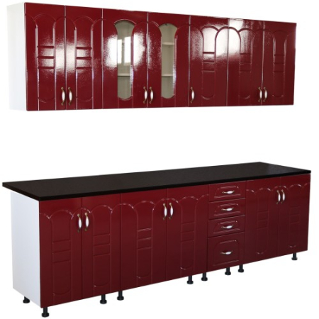 Bucatarii Set - Bucatarie Zebra 260 cm din MDF Rosu Tulip cu blat termoizolant imitatie negru