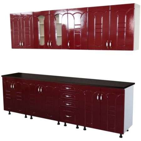 Bucatarie Zebra 260 cm din MDF Rosu Tulip cu blat termoizolant imitatie negru [2]