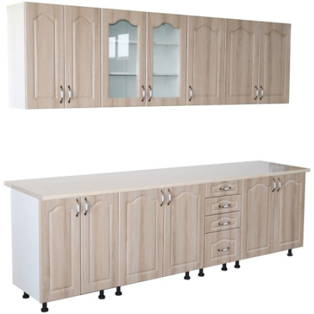 Bucatarii Set - Bucatarie Zebra 260 cm din MDF Sonoma Mustata cu blat termoizolant alb/gri