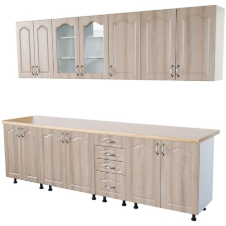 Bucatarie Zebra 260 cm din MDF Sonoma Mustata cu blat termoizolant crem [2]