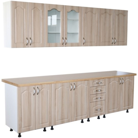 Bucatarii Set - Bucatarie Zebra 260 cm din MDF Sonoma Mustata cu blat termoizolant crem