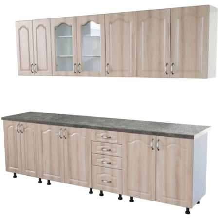 Bucatarie Zebra 260 cm din MDF Sonoma Mustata cu blat termoizolant gri [2]