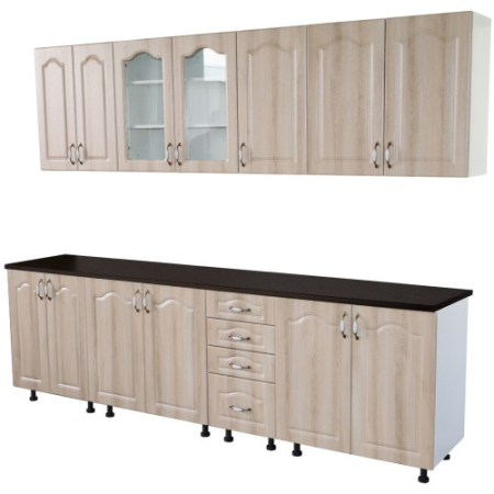 Bucatarie Zebra 260 cm din MDF Sonoma Mustata cu blat termoizolant negru [2]