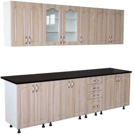 Bucatarii Set - Bucatarie Zebra 260 cm din MDF Sonoma Mustata cu blat termoizolant negru