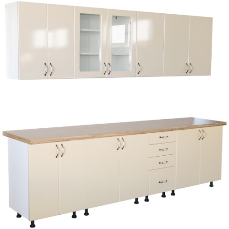 Bucatarii Set - Bucatarie Zebra 260 cm din MDF Vanilie cu blat termoizolant crem