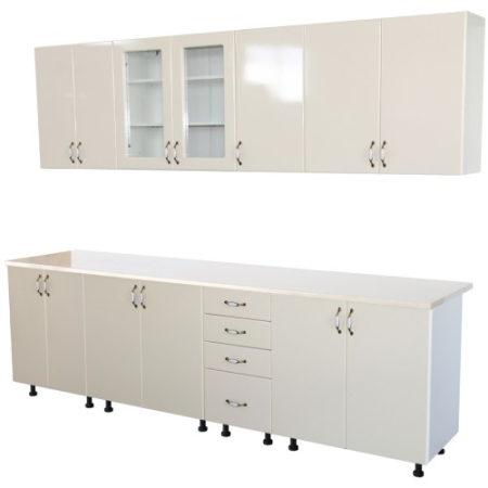 Bucatarie Zebra 260 cm din MDF Vanilie cu blat termoizolant culoare Marmura [2]