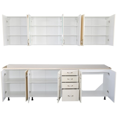 Bucatarie Zebra 260 cm din MDF Vanilie cu blat termoizolant culoare Marmura [3]