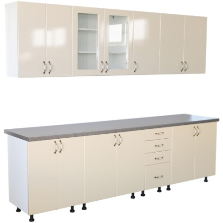 Bucatarii Set - Bucatarie Zebra 260 cm din MDF Vanilie cu blat termoizolant gri