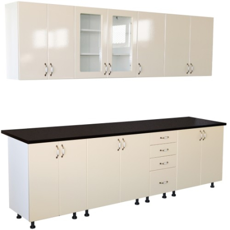 Bucatarii Set - Bucatarie Zebra 260 cm din MDF Vanilie cu blat termoizolant negru