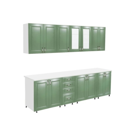 Bucatarii Set - Bucatarie Zebra 260 cm din MDF Verde cu blat termoizolant alb