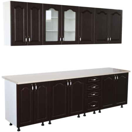 Bucatarii Set - Bucatarie Zebra 260 cm din MDF Wenge cu blat termoizolant alb/gri