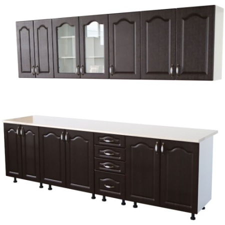 Bucatarie Zebra 260 cm din MDF Wenge cu blat termoizolant alb/gri [2]