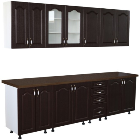 Bucatarii Set - Bucatarie Zebra 260 cm din MDF Wenge cu blat termoizolant negru