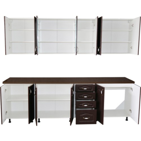 Bucatarie Zebra 260 cm din MDF Wenge cu blat termoizolant negru [3]