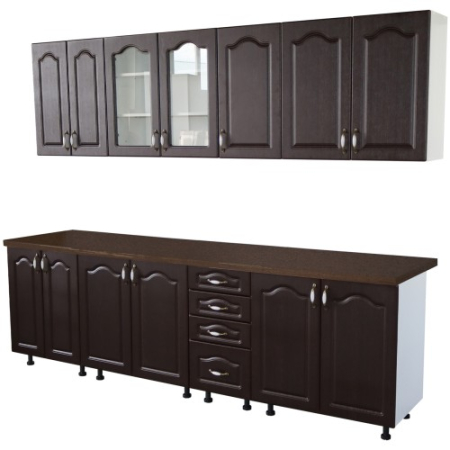 Bucatarie Zebra 260 cm din MDF Wenge cu blat termoizolant negru [1]