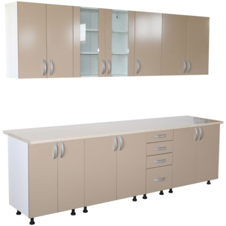 Bucatarii Set - Bucatarie Zebra 260 cm din PAL Cappuccino cu blat termoizolant alb/gri