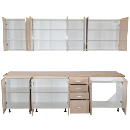 Bucatarie Zebra 260 cm din PAL Cappuccino cu blat termoizolant crem [3]