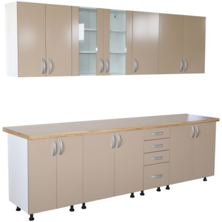 Bucatarii Set - Bucatarie Zebra 260 cm din PAL Cappuccino cu blat termoizolant crem