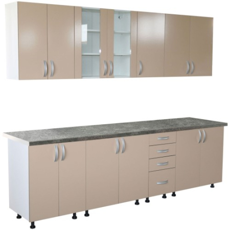 Bucatarii Set - Bucatarie Zebra 260 cm din PAL Cappuccino cu blat termoizolant gri