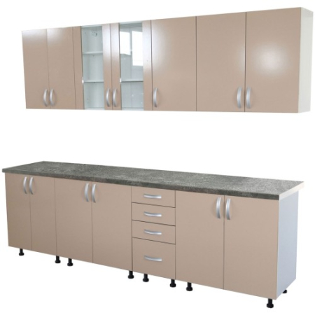 Bucatarie Zebra 260 cm din PAL Cappuccino cu blat termoizolant gri [3]