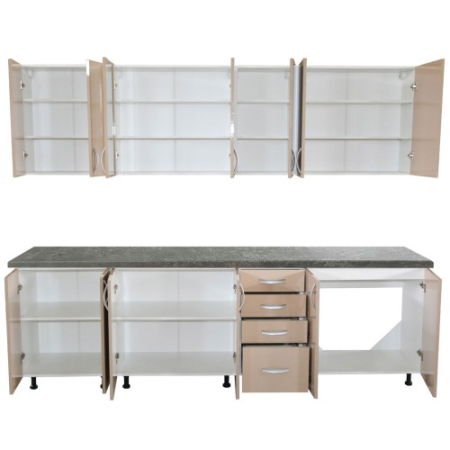 Bucatarie Zebra 260 cm din PAL Cappuccino cu blat termoizolant gri [2]