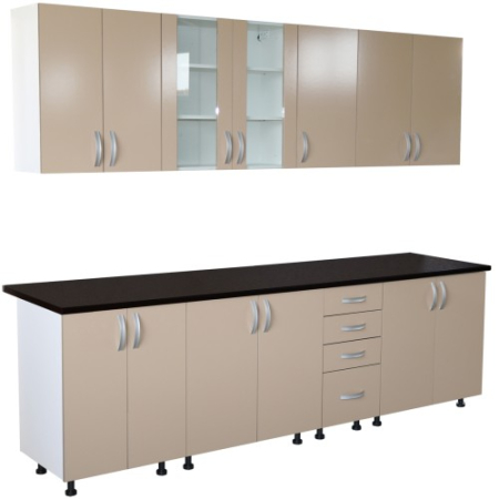 Bucatarii Set - Bucatarie Zebra 260 cm din PAL Cappuccino cu blat termoizolant negru