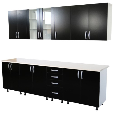 Bucatarie Zebra 260 cm din PAL Negru cu blat termoizolant alb/bej [2]