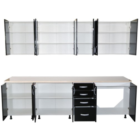 Bucatarie Zebra 260 cm din PAL Negru cu blat termoizolant alb/bej [3]